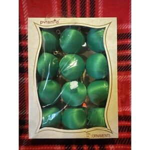 Vintage Pyramid Unbreakable Green Ornaments Christmas Satin Sheen 2.5” Set of 12
